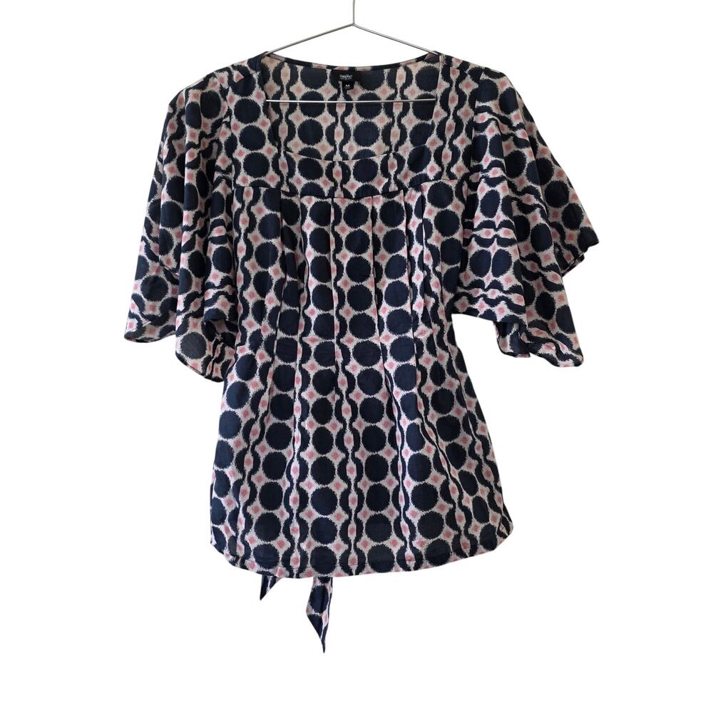 Mossimo Bell Sleeve Tie Back Blouse Geometric Black Cream Pink Womens Size M